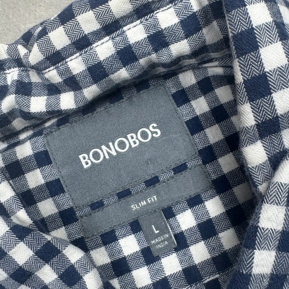 Bonobos Men’s Slim Fit Navy Blue White Gingham Plaid Button Front Shirt Large - Picture 15 of 15